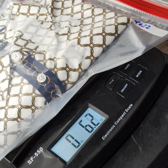 Talbots NWOT Petites Chain Button Down Blouse 12P Chain Print Navy White Gold - Picture 14 of 15